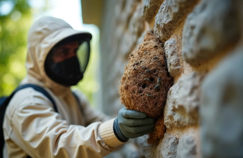 Wasp nest being treated by a DCC Pest Control technician